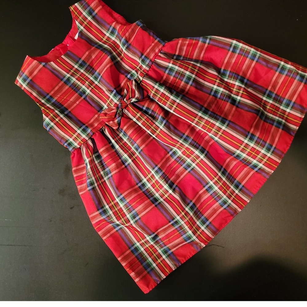 Wonder Nation Baby Girls Red Plaid Holiday Dress Bow Accent 18M Sleeveless